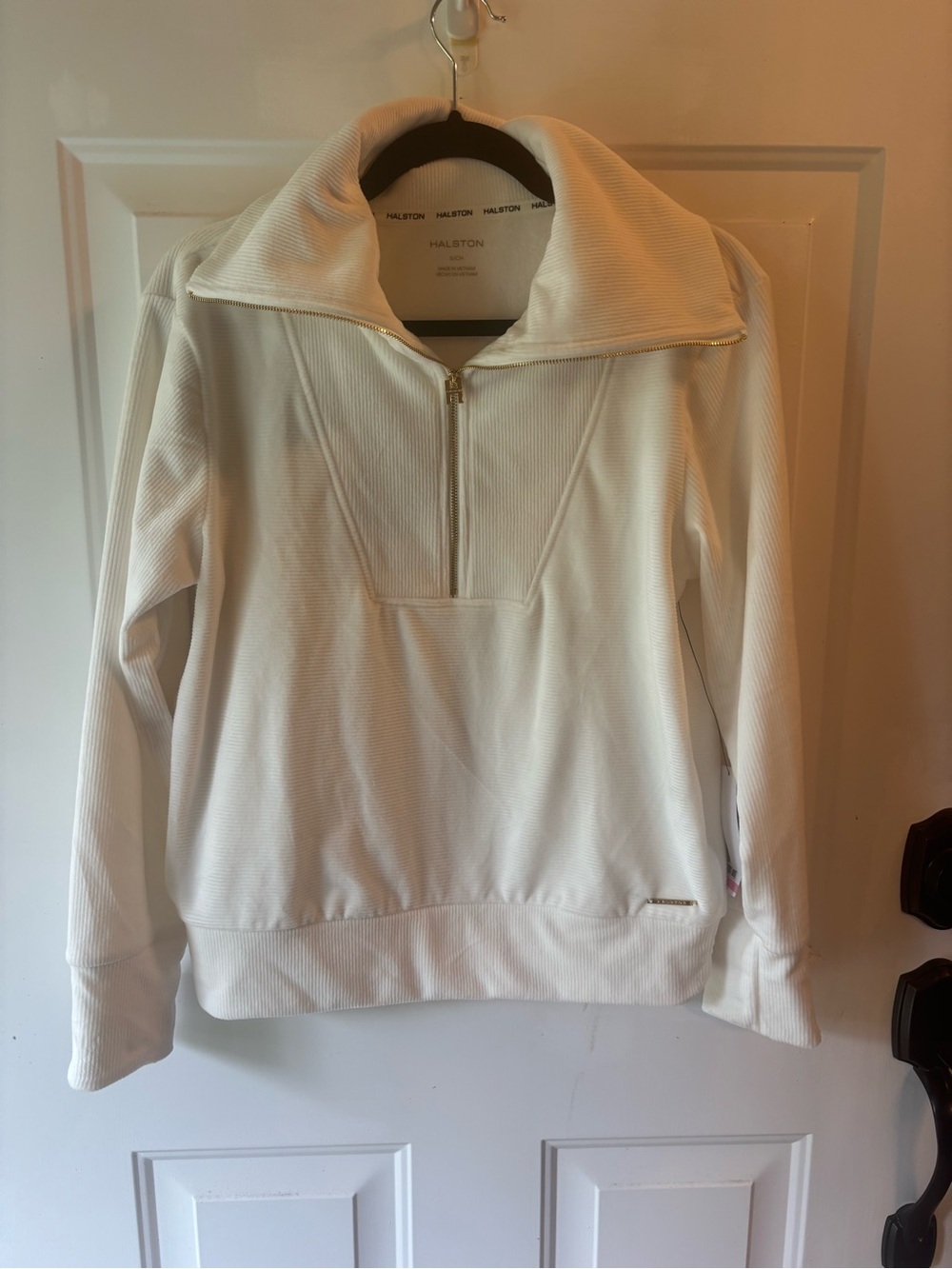 Halston Heritage Cream Half-Zip Ribbed Pullover